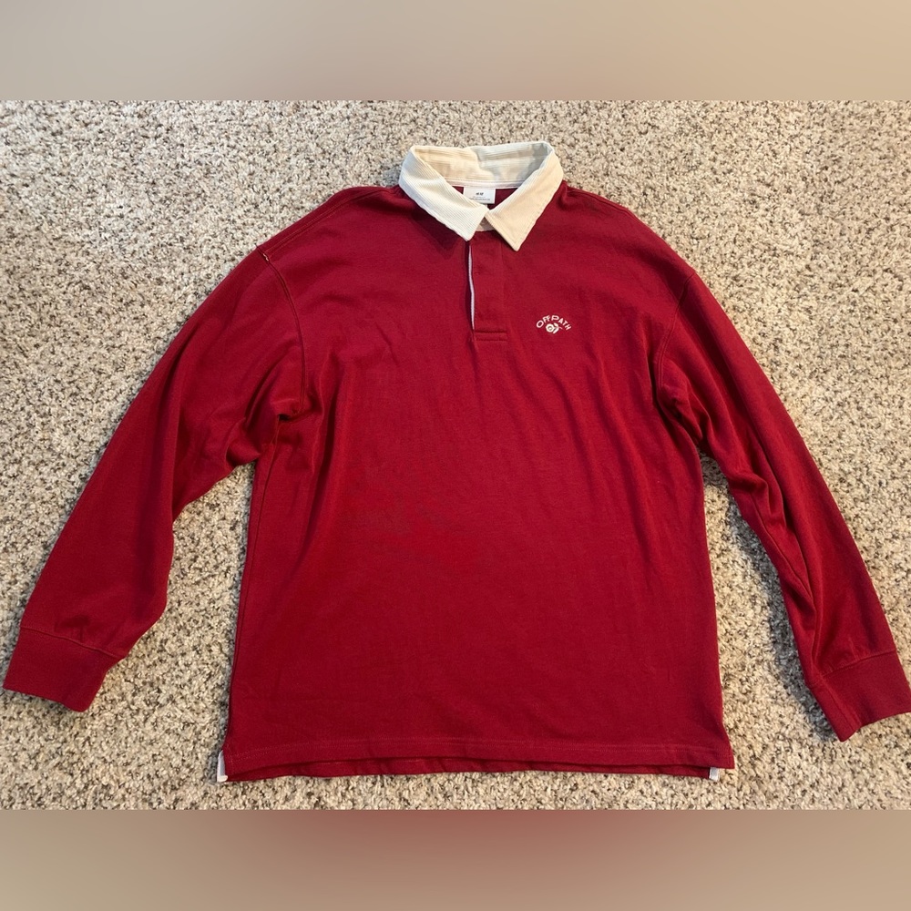 H&M Relaxed Fit Long Sleeve Polo w/ Corduroy Collar